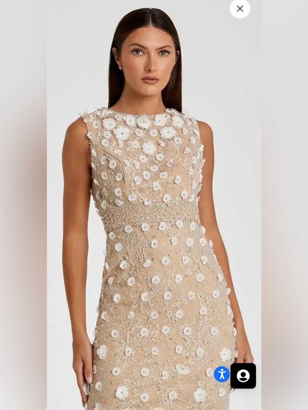 NWT Mac Duggal Ivory Nude 3D Floral Beaded Midi Cocktail Dress Sz 6 Style 67853